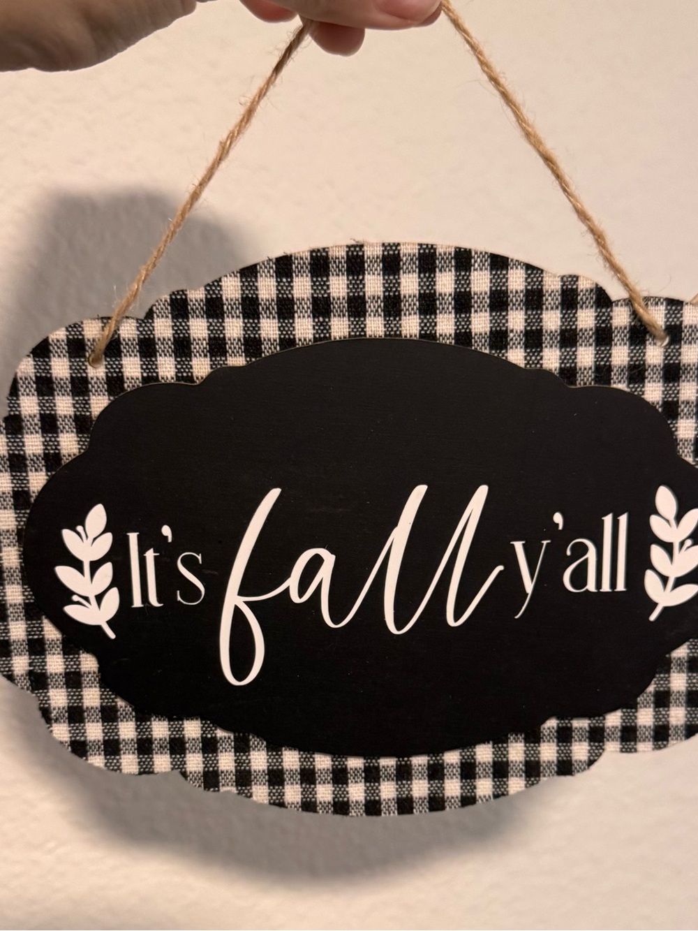 It's Fall Y'all Black & White Plaid Wall Sign